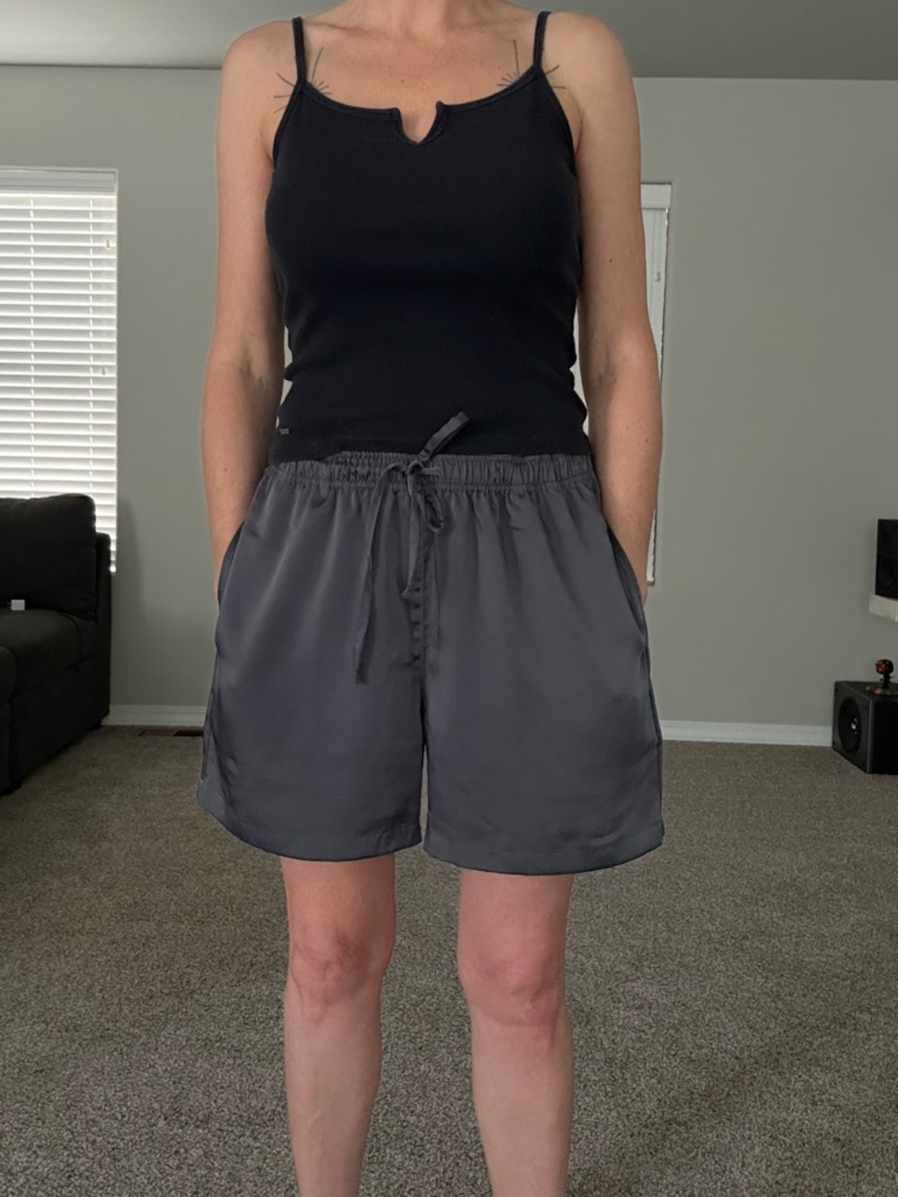 Uniqlo Women's Satin Drawstring Shorts - Charcoal Gray